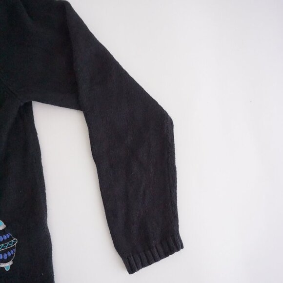 Vintage Craft & Barrow Black Knit Embroidered Beaded Ornaments Holiday Sweater M - Picture 5 of 11
